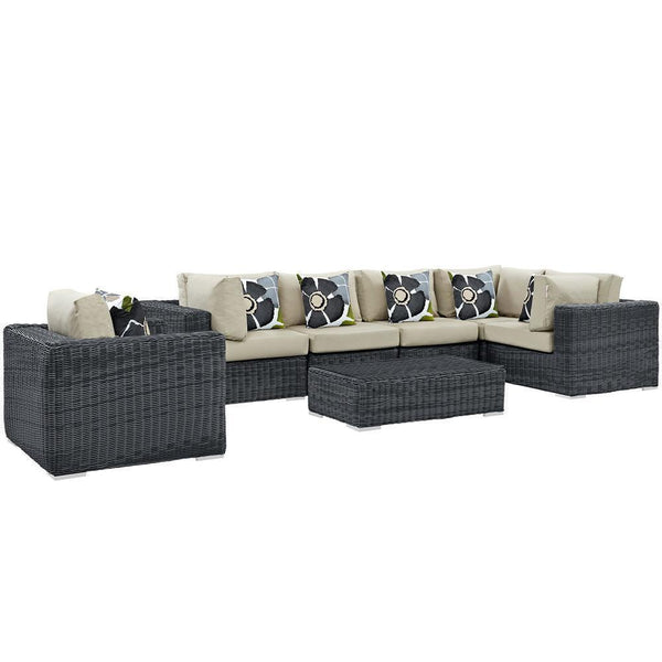 Modway Summon 7 Piece Outdoor Patio Sunbrella Sectional Set - EEI-2387 | Outdoor Sofas, Loveseats & Sectionals | Modishstore