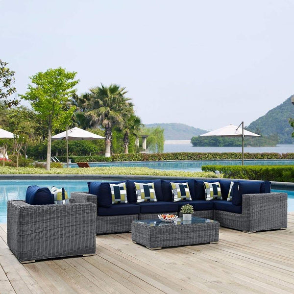 Modway Summon 7 Piece Outdoor Patio Sunbrella Sectional Set - EEI-2387 | Outdoor Sofas, Loveseats & Sectionals | Modishstore-5