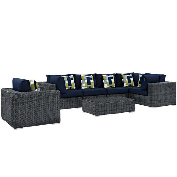 Modway Summon 7 Piece Outdoor Patio Sunbrella Sectional Set - EEI-2387 | Outdoor Sofas, Loveseats & Sectionals | Modishstore-6