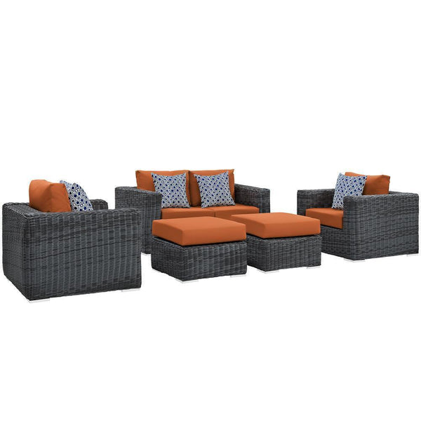 Modway Summon 5 Piece Outdoor Patio Sunbrella Sectional Set - EEI-2388 | Outdoor Sofas, Loveseats & Sectionals | Modishstore-5