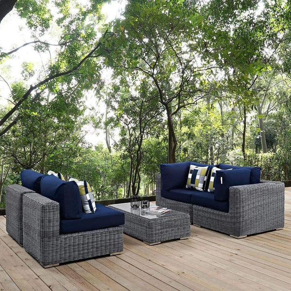 Modway Summon 5 Piece Outdoor Patio Sunbrella Sectional Set - EEI-2391 | Outdoor Sofas, Loveseats & Sectionals | Modishstore