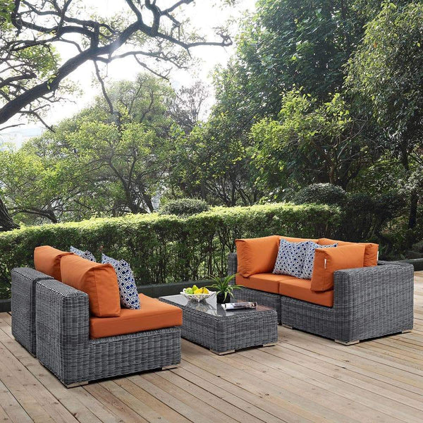 Modway Summon 5 Piece Outdoor Patio Sunbrella Sectional Set - EEI-2391 | Outdoor Sofas, Loveseats & Sectionals | Modishstore-2