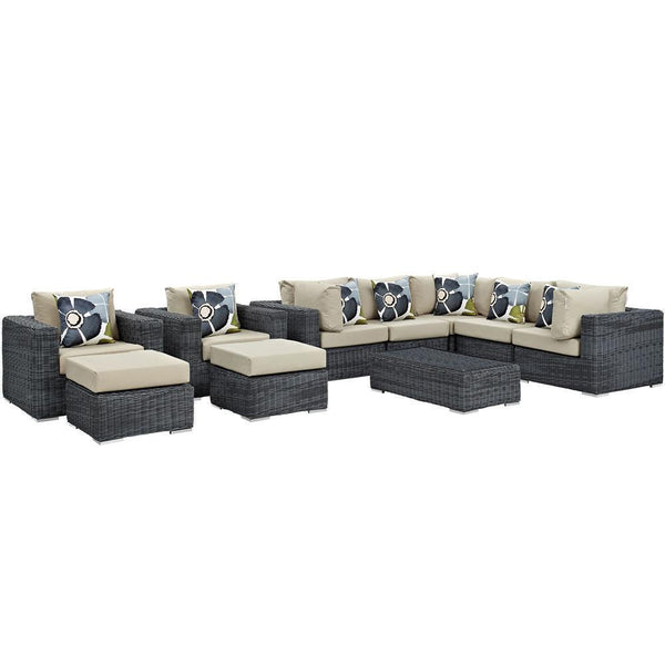 Modway Summon 10 Piece Outdoor Patio Sunbrella Sectional Set | Outdoor Sofas, Loveseats & Sectionals | Modishstore-15