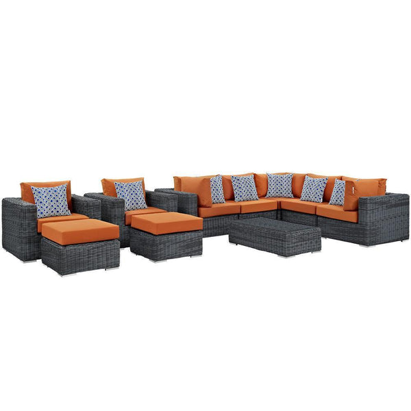 Modway Summon 10 Piece Outdoor Patio Sunbrella Sectional Set | Outdoor Sofas, Loveseats & Sectionals | Modishstore-9