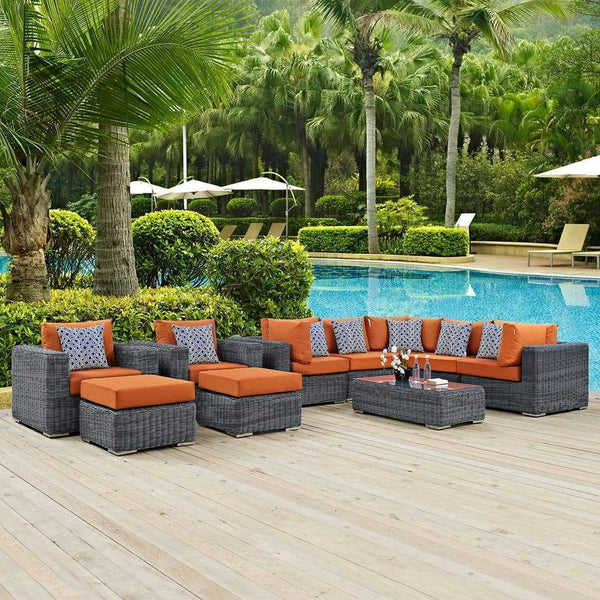 Modway Summon 10 Piece Outdoor Patio Sunbrella Sectional Set | Outdoor Sofas, Loveseats & Sectionals | Modishstore-8