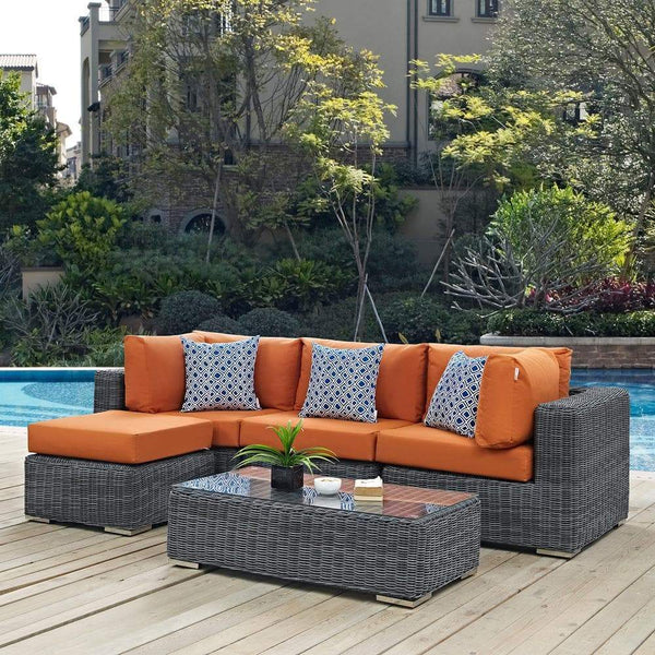 Modway Summon 5 Piece Outdoor Patio Sunbrella Sectional Set - EEI-2398 | Outdoor Sofas, Loveseats & Sectionals | Modishstore-17