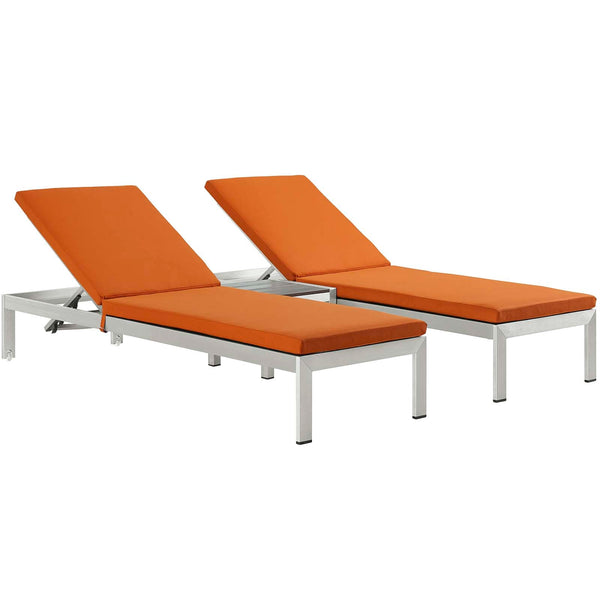 Modway Shore 3 Piece Outdoor Patio Aluminum Chaise with Cushions | Outdoor Recliners & Lounge Chairs | Modishstore-115