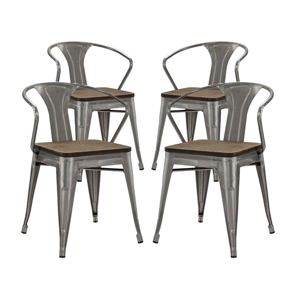 Modway Promenade Set of 4 Bamboo Dining Chair - Gunmetal