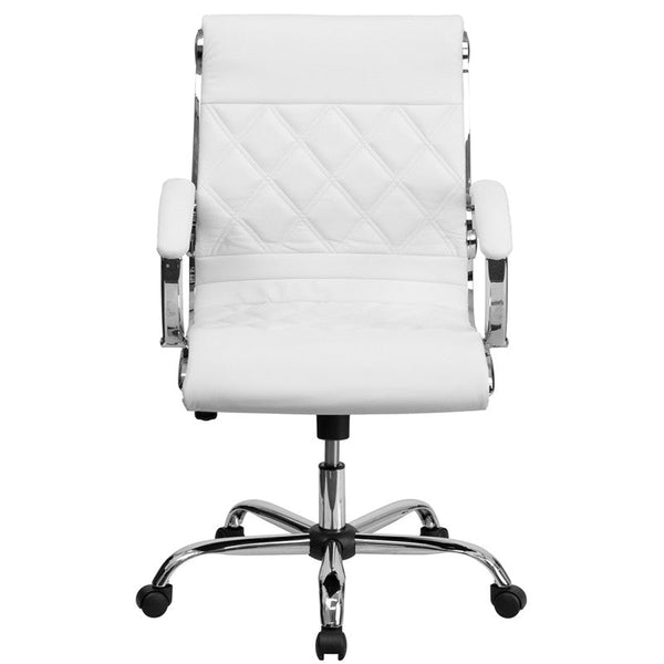 Flash Furniture Mid-Back Designer White Leather Executive Swivel Office Chair With Chrome Base | Office Chairs | Modishstore-2