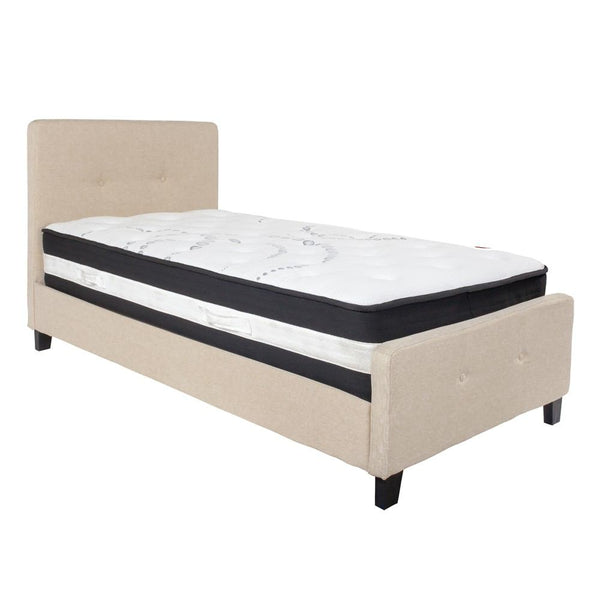 Flash Furniture Tribeca Twin Size Tufted Upholstered Platform Bed with Pocket Spring Mattress | Beds | Modishstore-2