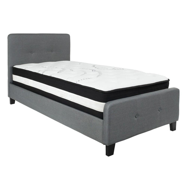 Flash Furniture Tribeca Twin Size Tufted Upholstered Platform Bed with Pocket Spring Mattress | Beds | Modishstore-11