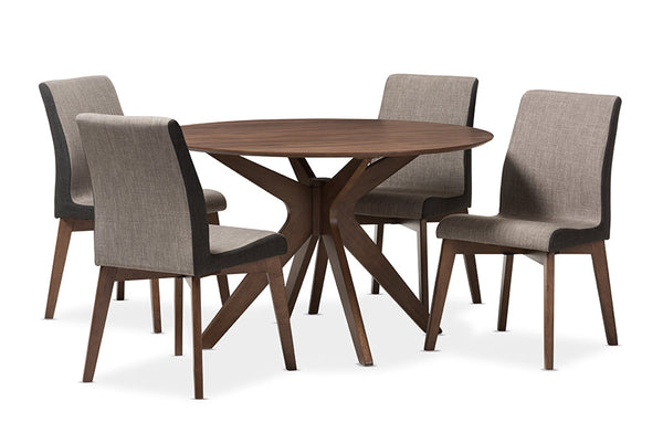 baxton studio kimberly mid century modern walnut wood round 5 piece dining set | Modish Furniture Store-2