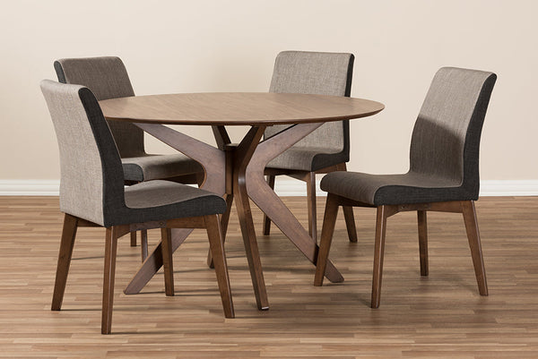 baxton studio kimberly mid century modern walnut wood round 5 piece dining set | Modish Furniture Store-6