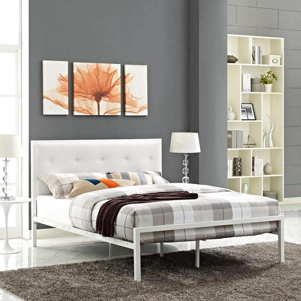 Modway Lottie Queen Vinyl Bed - White White | Beds | Modishstore