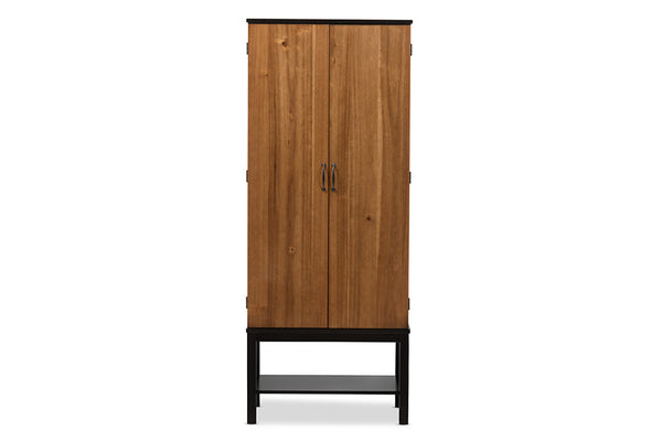 baxton studio marya mid century modern dark brown and walnut two tone solid rubberwood mdf veneered wine cabinet | Modish Furniture Store-8