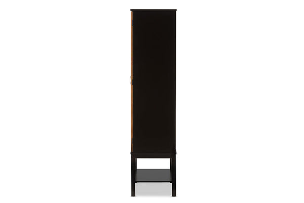 baxton studio marya mid century modern dark brown and walnut two tone solid rubberwood mdf veneered wine cabinet | Modish Furniture Store-7