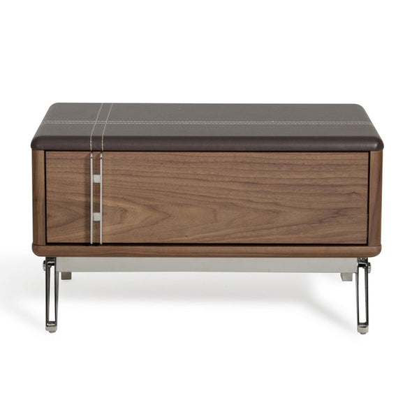 Vig Furniture Nova Domus Ria Contemporary Brown Eco-Leather & Walnut Nightstand | Modishstore | Nightstands