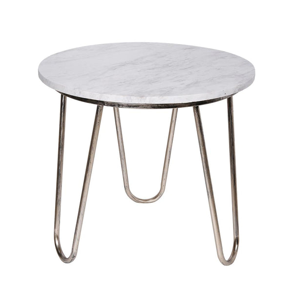 A&B Home White Top with Silver Legs End Table