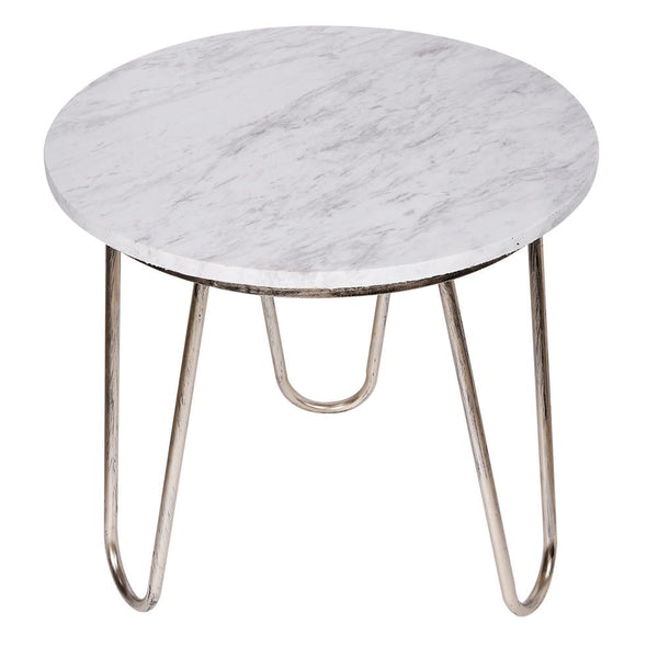 A&B Home White Top with Silver Legs End Table