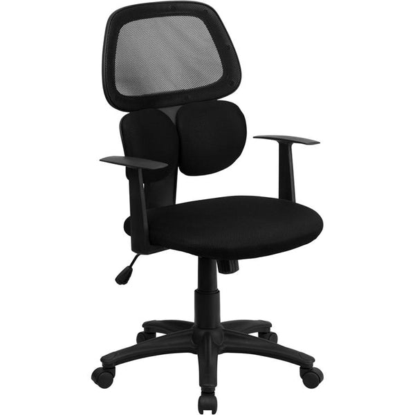 Mid-Back Black Mesh Swivel Task Office Chair With Flexible Dual Lumbar Support And Arms By Flash Furniture | Office Chairs | Modishstore