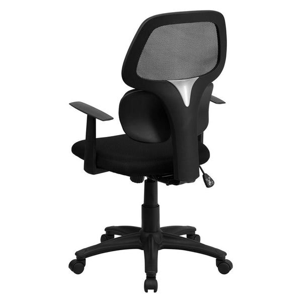 Mid-Back Black Mesh Swivel Task Office Chair With Flexible Dual Lumbar Support And Arms By Flash Furniture | Office Chairs | Modishstore - 3