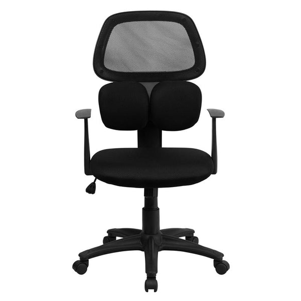 Mid-Back Black Mesh Swivel Task Office Chair With Flexible Dual Lumbar Support And Arms By Flash Furniture | Office Chairs | Modishstore - 4