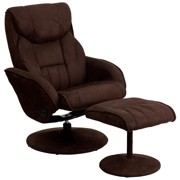 Contemporary Multi-Position Recliner And Ottoman With Circular Wrapped Base In Brown Microfiber By Flash Furniture | Chairs & Recliners | Modishstore