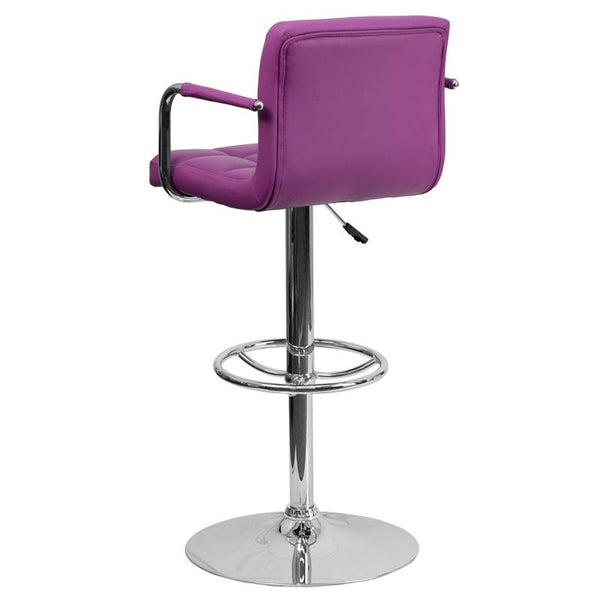 Contemporary Purple Quilted Vinyl Adjustable Height Barstool With Arms And Chrome Base By Flash Furniture | Bar Stools | Modishstore - 3