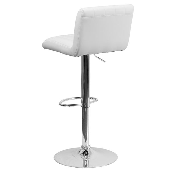 Contemporary White Vinyl Adjustable Height Barstool With Vertical Stitch Back/Seat And Chrome Base By Flash Furniture | Bar Stools | Modishstore - 3