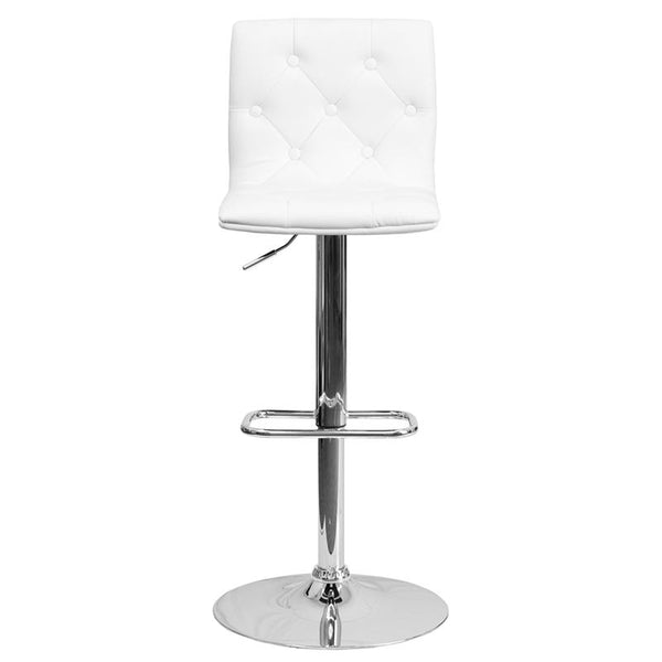 Contemporary Button Tufted White Vinyl Adjustable Height Barstool With Chrome Base By Flash Furniture | Bar Stools | Modishstore - 4