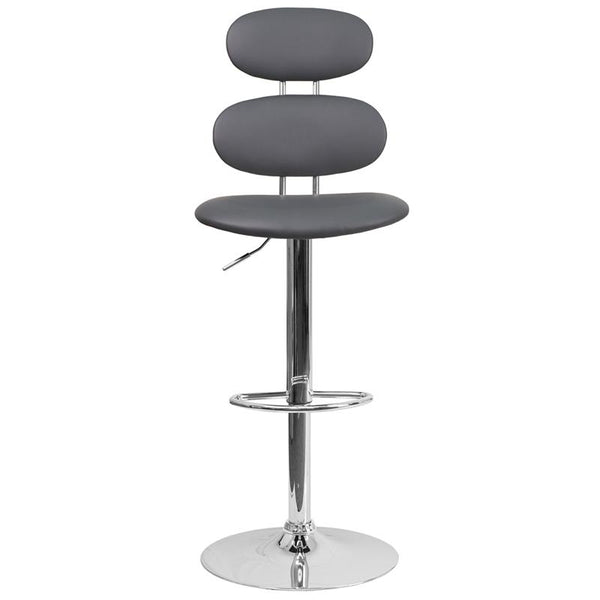 Contemporary Gray Vinyl Adjustable Height Barstool With Ellipse Back And Chrome Base By Flash Furniture | Bar Stools | Modishstore - 4