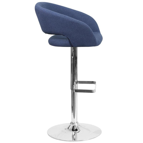 Contemporary Blue Fabric Adjustable Height Barstool With Rounded Mid-Back And Chrome Base By Flash Furniture | Bar Stools | Modishstore - 2