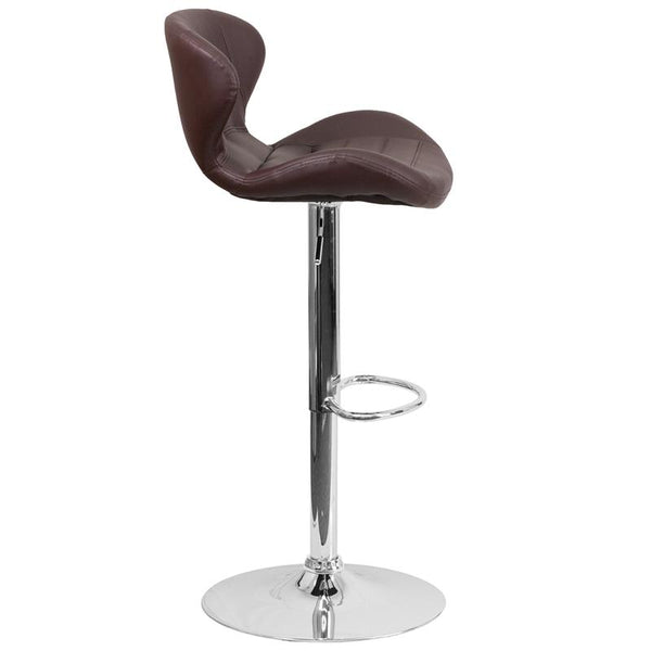 Contemporary Brown Vinyl Adjustable Height Barstool With Curved Back And Chrome Base By Flash Furniture | Bar Stools | Modishstore - 2