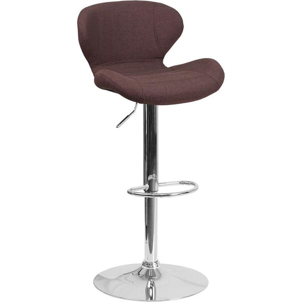 Contemporary Brown Fabric Adjustable Height Barstool With Curved Back And Chrome Base By Flash Furniture | Bar Stools | Modishstore