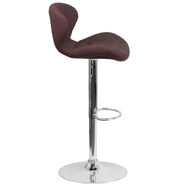 Contemporary Brown Fabric Adjustable Height Barstool With Curved Back And Chrome Base By Flash Furniture | Bar Stools | Modishstore - 2