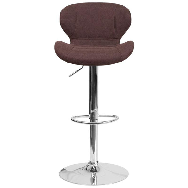 Contemporary Brown Fabric Adjustable Height Barstool With Curved Back And Chrome Base By Flash Furniture | Bar Stools | Modishstore - 4