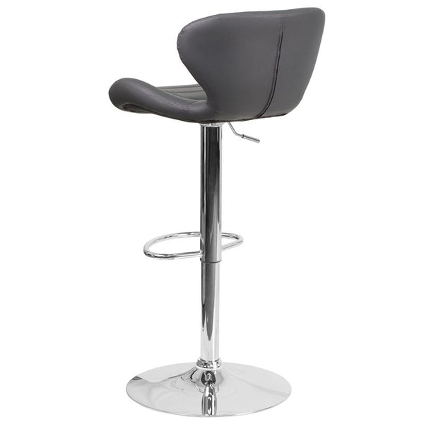 Contemporary Gray Vinyl Adjustable Height Barstool With Curved Back And Chrome Base By Flash Furniture | Bar Stools | Modishstore - 3