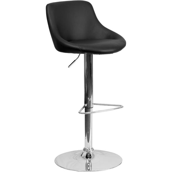 Contemporary Black Vinyl Bucket Seat Adjustable Height Barstool With Chrome Base By Flash Furniture | Bar Stools | Modishstore