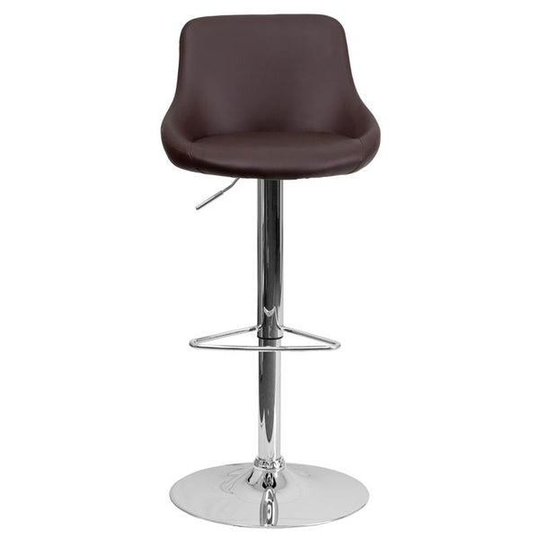 Contemporary Brown Vinyl Bucket Seat Adjustable Height Barstool With Chrome Base By Flash Furniture | Bar Stools | Modishstore - 4