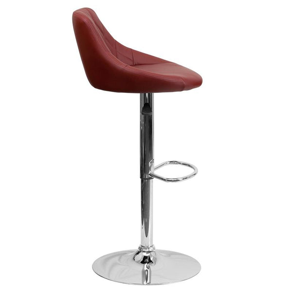 Contemporary Burgundy Vinyl Bucket Seat Adjustable Height Barstool With Diamond Pattern Back And Chrome Base By Flash Furniture | Bar Stools | Modishstore - 2