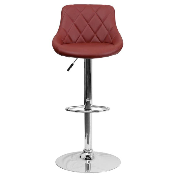 Contemporary Burgundy Vinyl Bucket Seat Adjustable Height Barstool With Diamond Pattern Back And Chrome Base By Flash Furniture | Bar Stools | Modishstore - 4