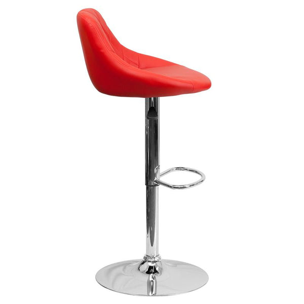 Contemporary Red Vinyl Bucket Seat Adjustable Height Barstool With Diamond Pattern Back And Chrome Base By Flash Furniture | Bar Stools | Modishstore - 2