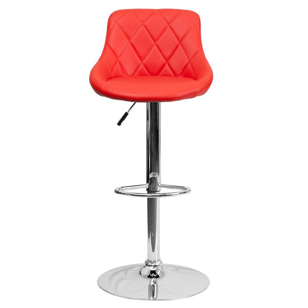 Contemporary Red Vinyl Bucket Seat Adjustable Height Barstool With Diamond Pattern Back And Chrome Base By Flash Furniture | Bar Stools | Modishstore - 4