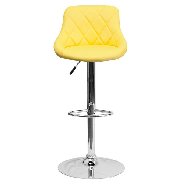 Contemporary Yellow Vinyl Bucket Seat Adjustable Height Barstool With Diamond Pattern Back And Chrome Base By Flash Furniture | Bar Stools | Modishstore - 4