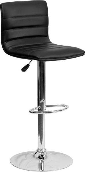 Modern Black Vinyl Adjustable Bar Stool With Back, Counter Height Swivel Stool With Chrome Pedestal Base By Flash Furniture | Bar Stools | Modishstore