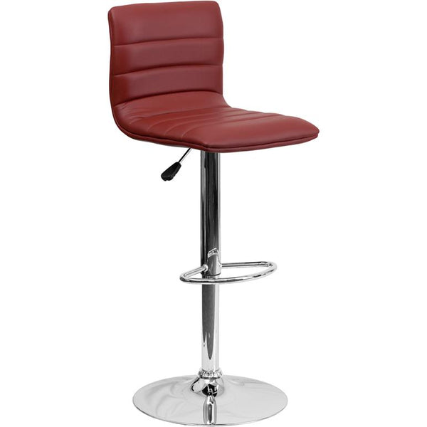 Modern Burgundy Vinyl Adjustable Bar Stool With Back, Counter Height Swivel Stool With Chrome Pedestal Base By Flash Furniture | Bar Stools | Modishstore