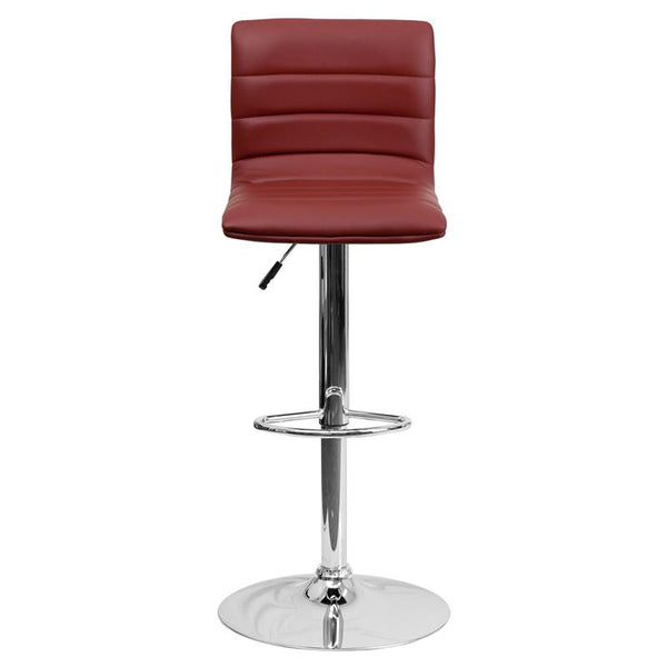 Modern Burgundy Vinyl Adjustable Bar Stool With Back, Counter Height Swivel Stool With Chrome Pedestal Base By Flash Furniture | Bar Stools | Modishstore - 4