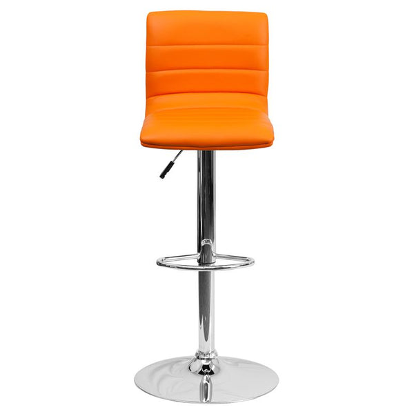 Modern Orange Vinyl Adjustable Bar Stool With Back, Counter Height Swivel Stool With Chrome Pedestal Base By Flash Furniture | Bar Stools | Modishstore - 4