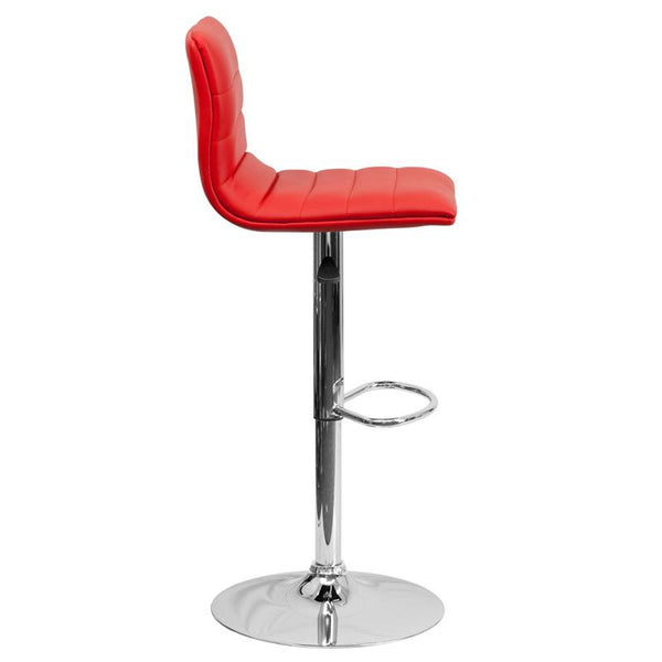 Modern Red Vinyl Adjustable Bar Stool With Back, Counter Height Swivel Stool With Chrome Pedestal Base By Flash Furniture | Bar Stools | Modishstore - 2