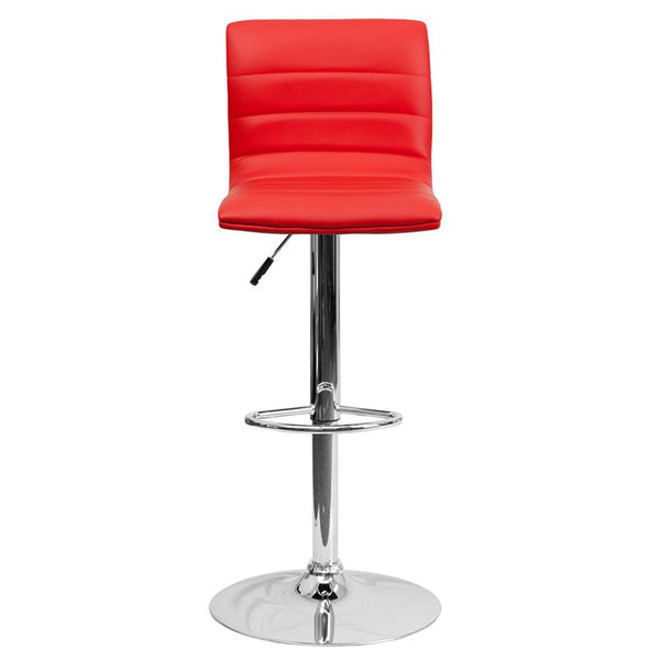 Modern Red Vinyl Adjustable Bar Stool With Back, Counter Height Swivel Stool With Chrome Pedestal Base By Flash Furniture | Bar Stools | Modishstore - 4